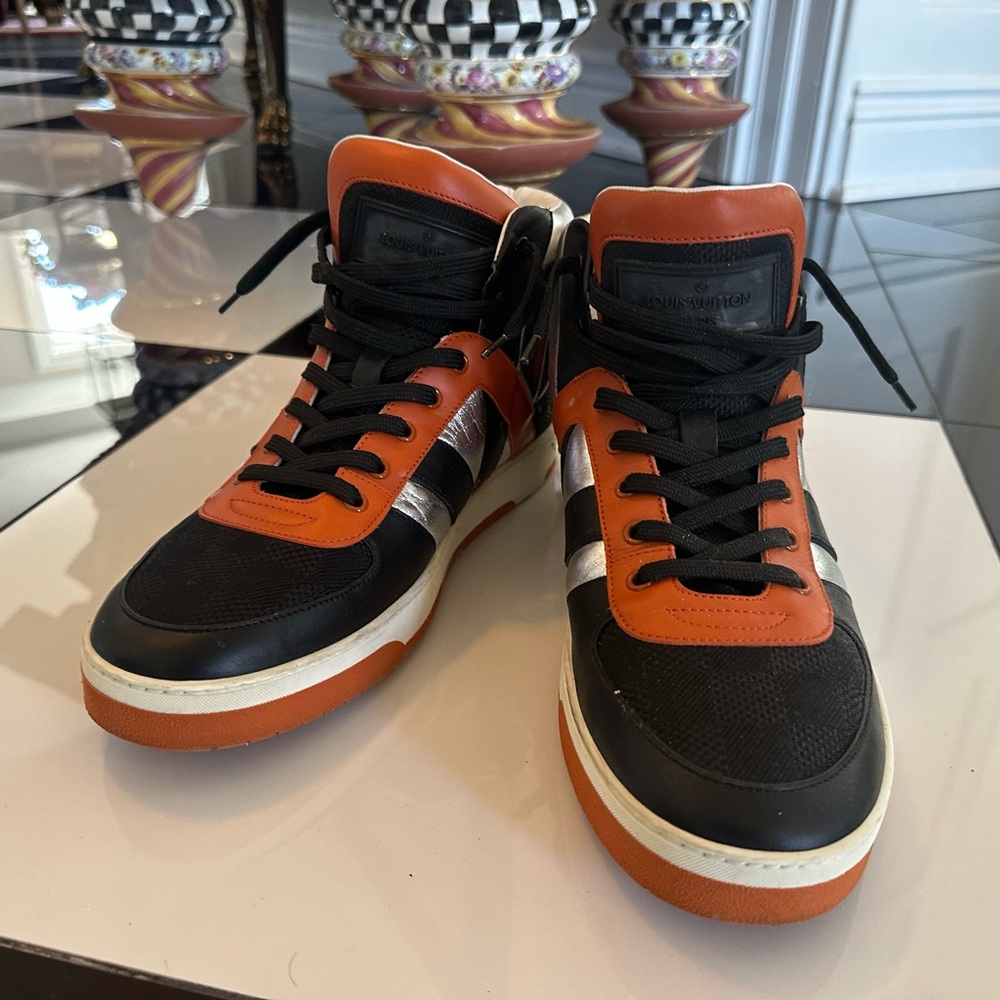 Louis Vuitton Black and Orange High-Top Sneakers - Picture 3 of 8